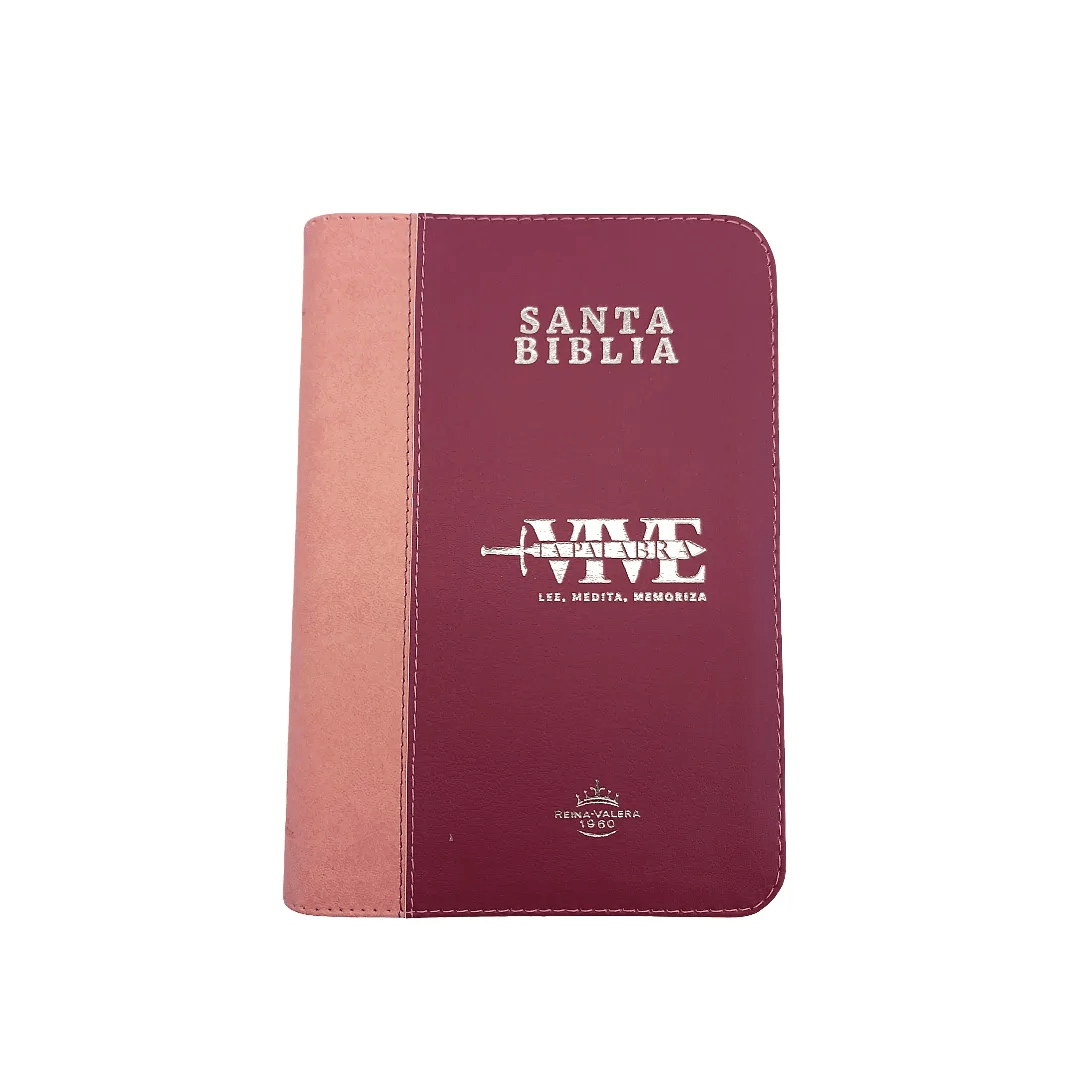 Biblia Reina Valera 1960 letra grande con cierre Rosa dos tonos canto plateado "Vive"