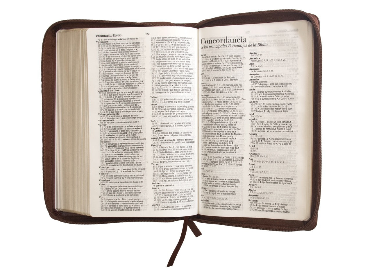 Biblia Reina Valera 1960 · 13,8x21,2 cm · Letra grande 12,5 pt · Con cierre · Edición clásica café