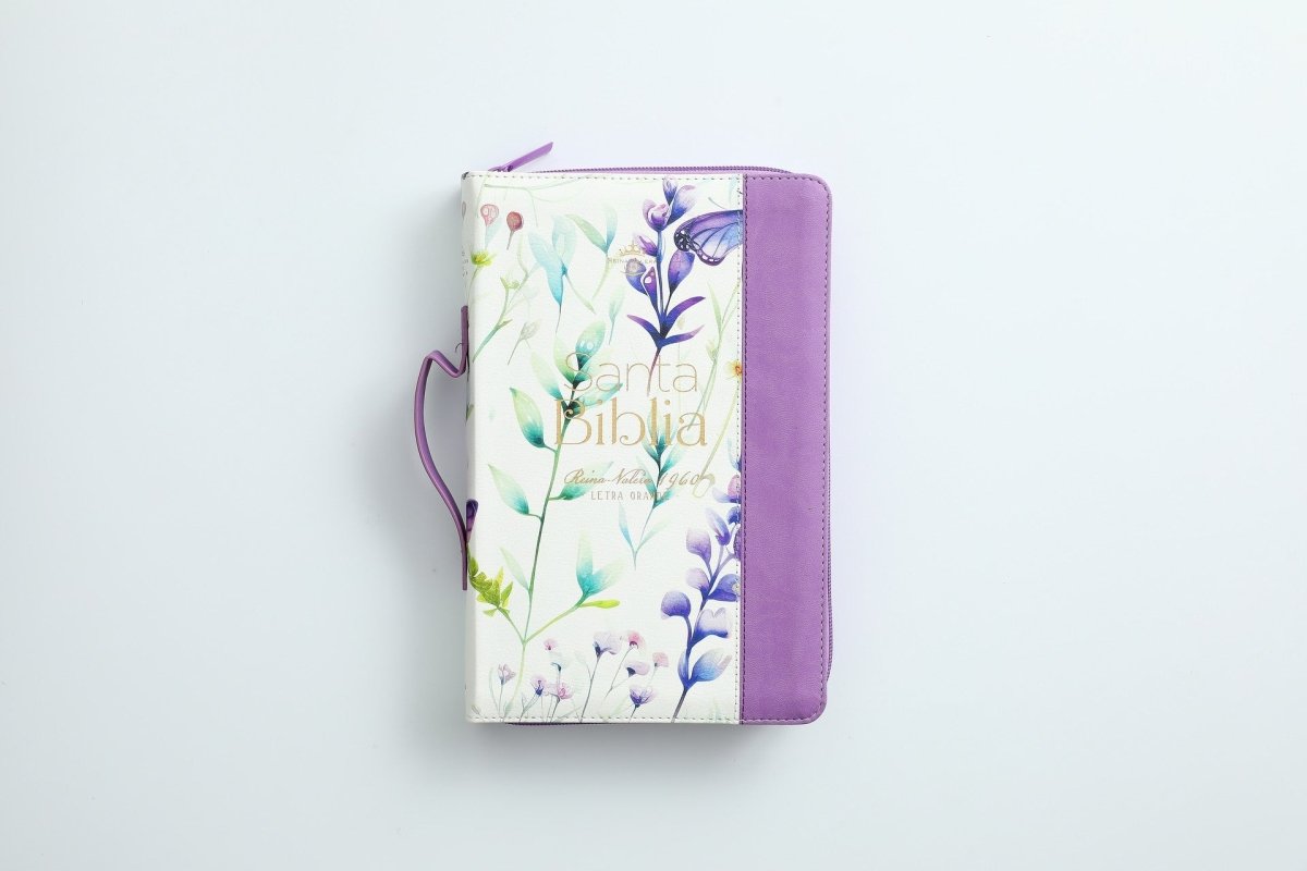 Biblia Reina Valera 1960 · 13,8x21,2 cm · Letra grande 12,5 pt · Con cierre e índice · Colección Pretty lila