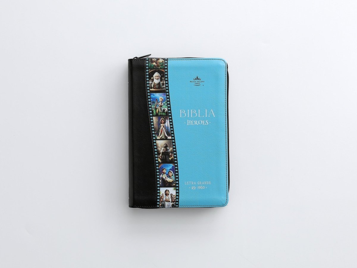 Biblia Reina Valera 1960 065Cz Lg 12P 14X21 Héroes I/Piel Negro/Azul Con Cierre