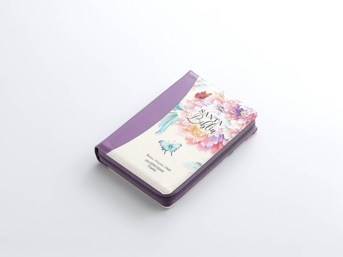 Biblia Reina Valera 1960 – 088 – Con Concordancia – Letra 19 pts – 16x23 cm – Cierre con Índice – Flores Lila