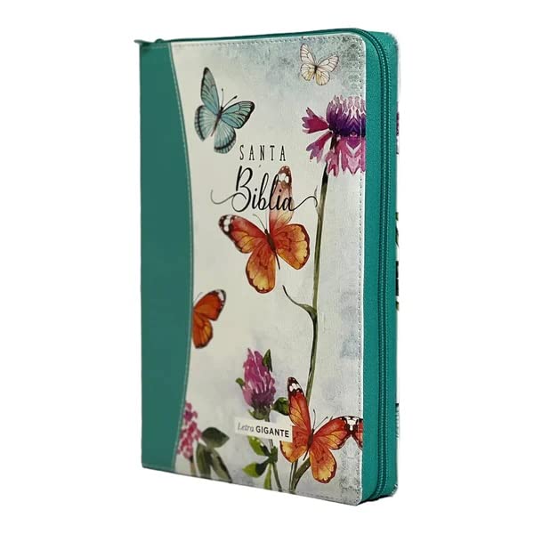 Biblia Reina Valera 1960 – 085 – Con Concordancia – Letra 15 pts – 17x25 cm – Cierre con Índice – Mariposas Turquesa