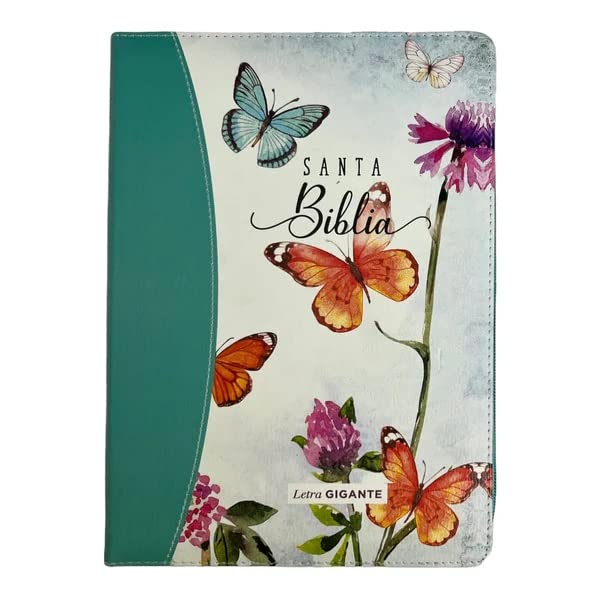 Biblia Reina Valera 1960 – 085 – Con Concordancia – Letra 15 pts – 17x25 cm – Cierre con Índice – Mariposas Turquesa
