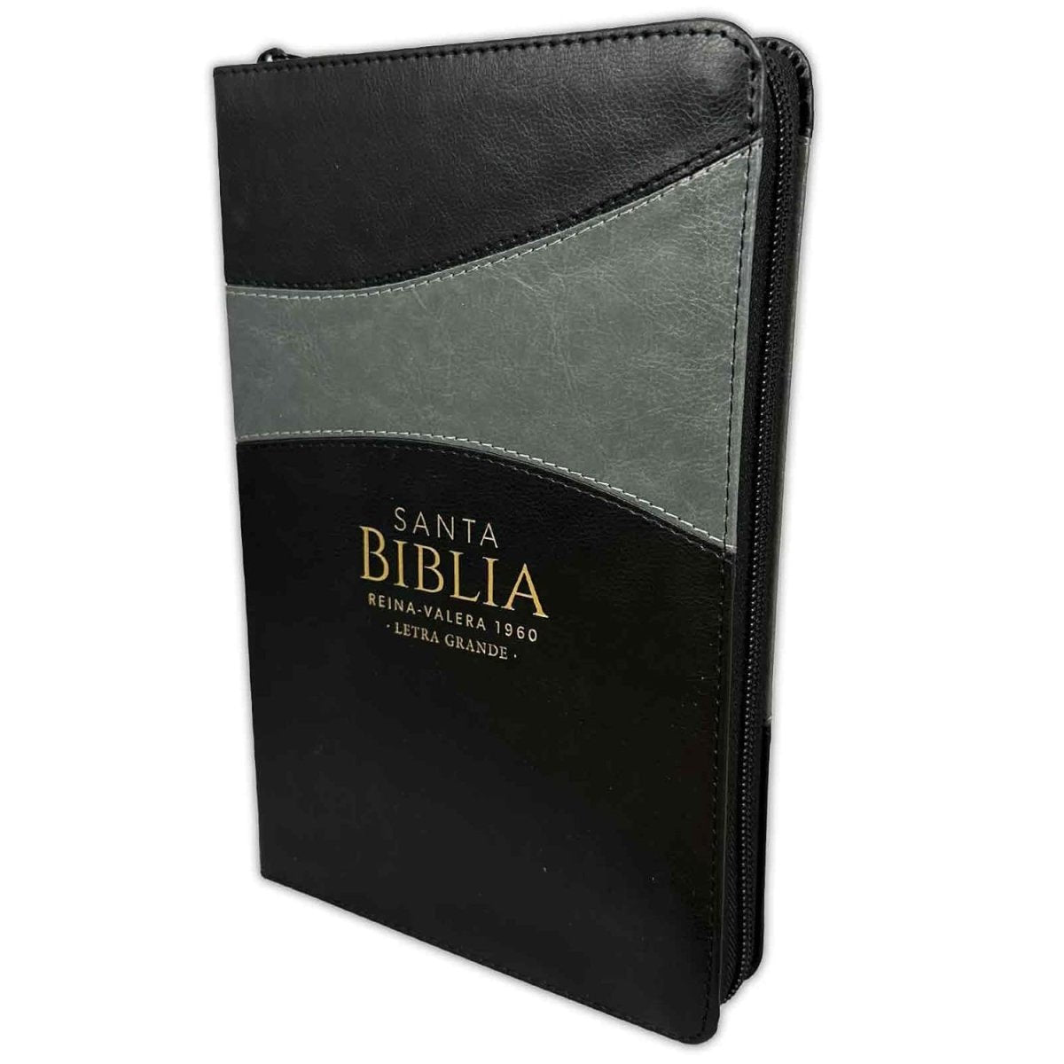 Biblia Reina Valera 1960 · 13,8x21,2 cm · Letra grande 12,5 pt · Con cierre e índice · Diseño bitono negro y gris