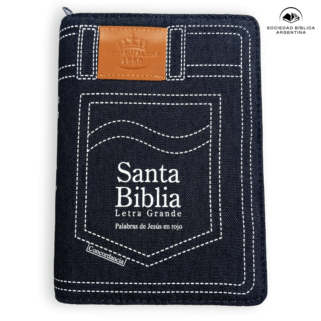 Biblia RVR1960 Jeans Azul con Cierre