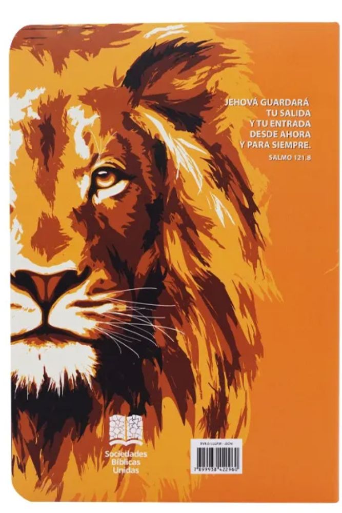 Biblia Reina Valera 1960 · Letra Grande · Palabras de Jesús en rojo · Semiflexible diseño León naranja