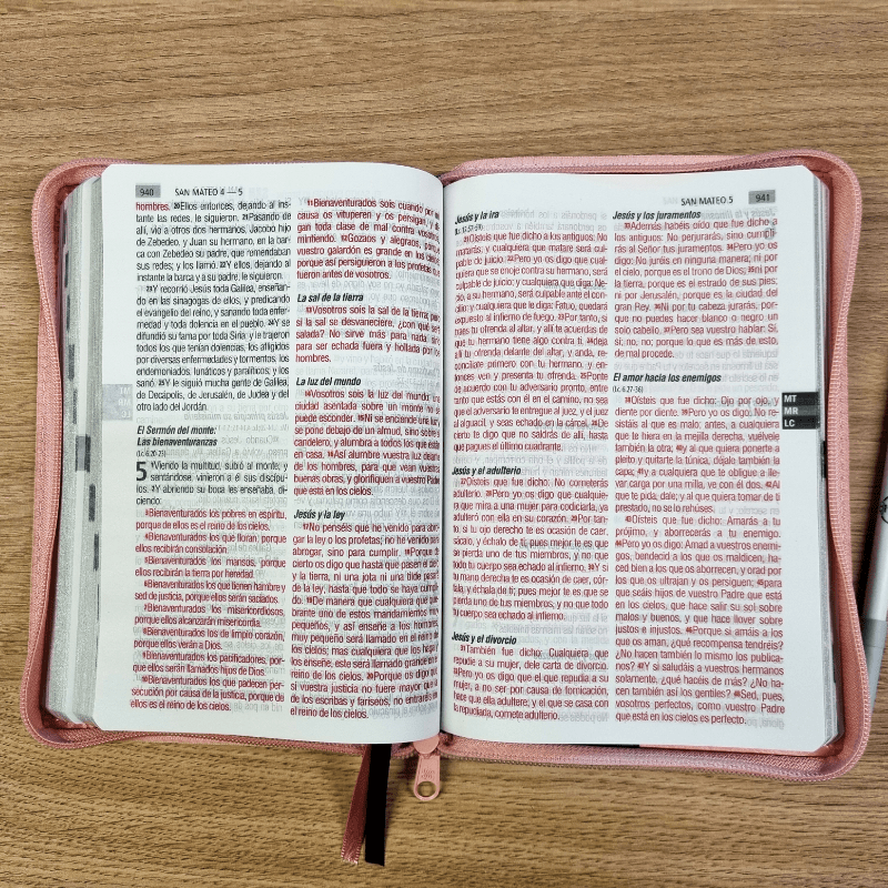 Biblia Reina Valera 1960 – Tapa Imitación Piel Azul y Rosa, con Cierre, Concordancia, Palabras de Jesús en Rojo, con Índice, 15 x 21 cm, Letra 12 Puntos
