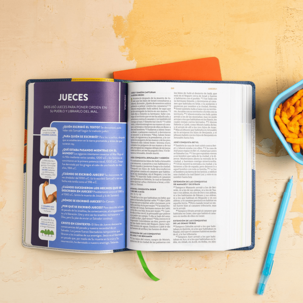 Biblia Reina Valera 1960 para niños Exploradores azul cósmico simil piel