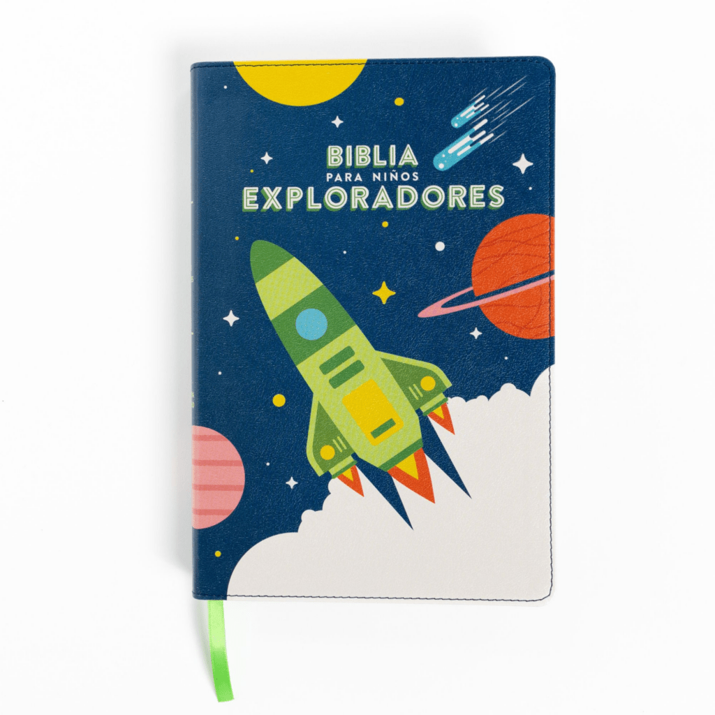 Biblia Reina Valera 1960 para niños Exploradores azul cósmico simil piel