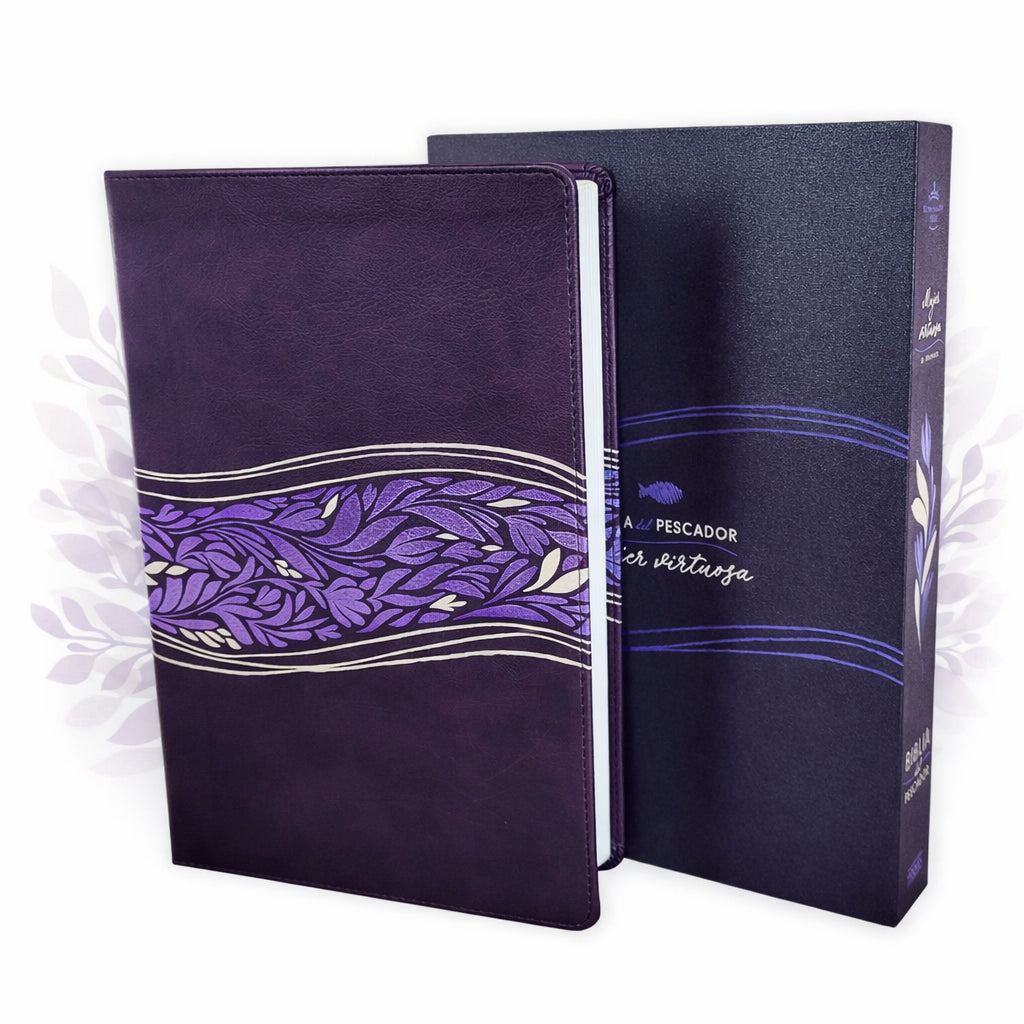 Biblia del Pescador Mujer Virtuosa Reina Valera 1960 – L 11p Tapa Imitación Piel Violeta Floral