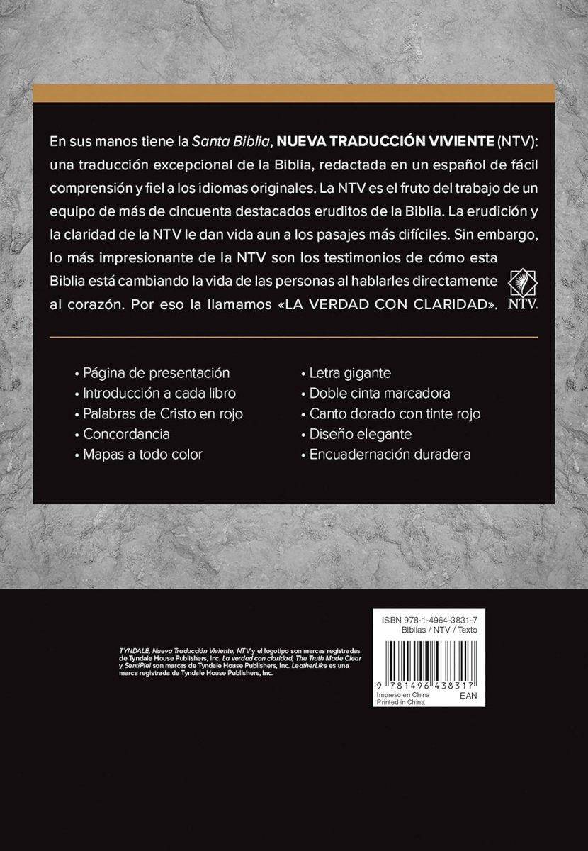 Biblia Nueva Traducción Viviente Letra Mediana PJR Edición Clásica Negro