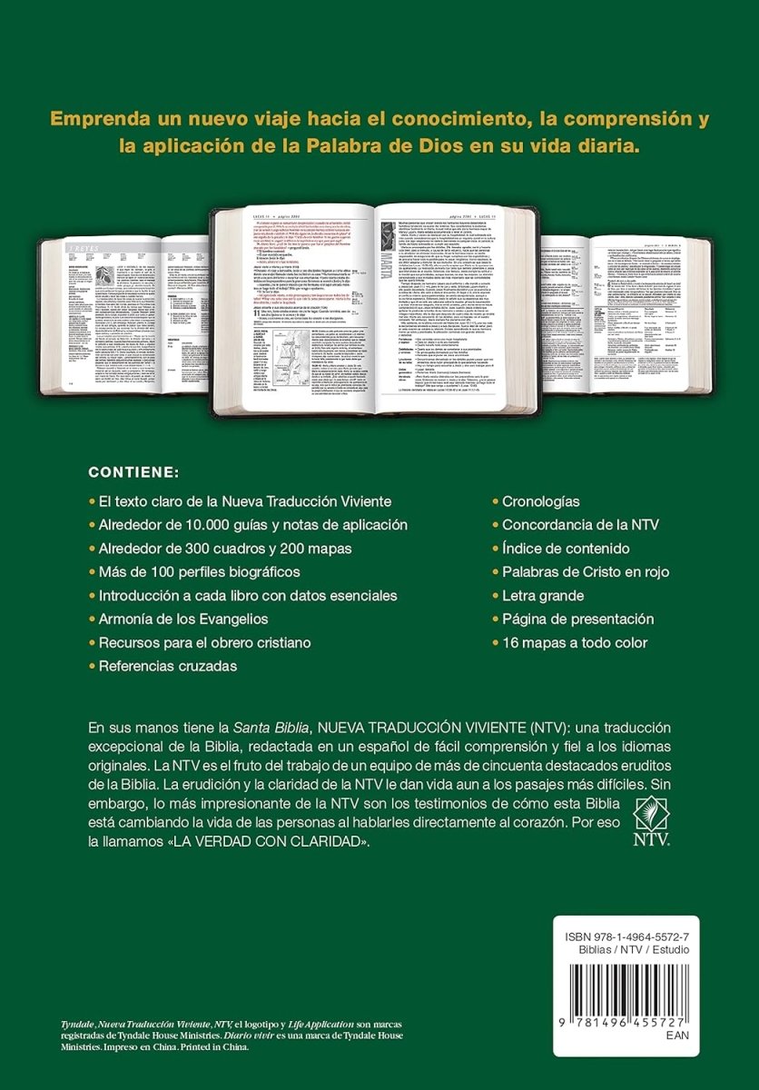 Biblia Nueva Traducción Viviente de Estudio Diario Vivir Letra Grande Tapa Dura