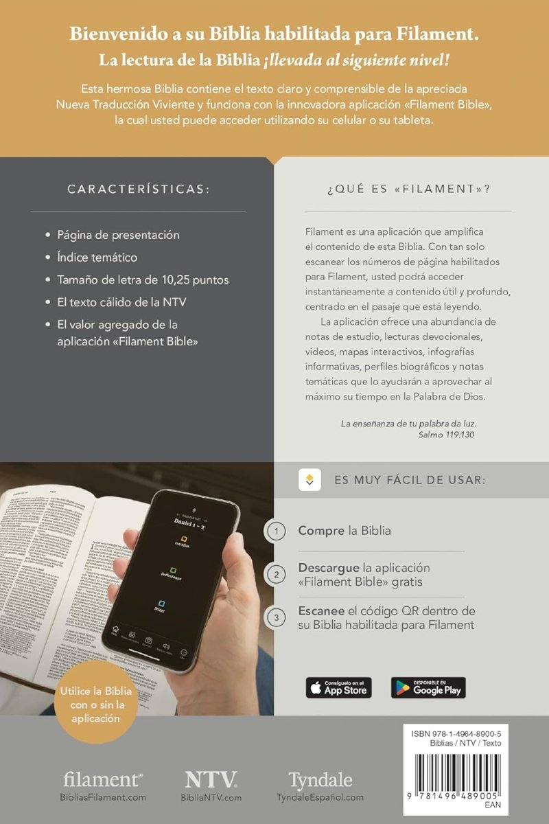 Biblia Nueva Traducción Viviente (NTV), Letra Grande 10 Pt, 16×23,5, Con Filament, Tapa PU, Gris