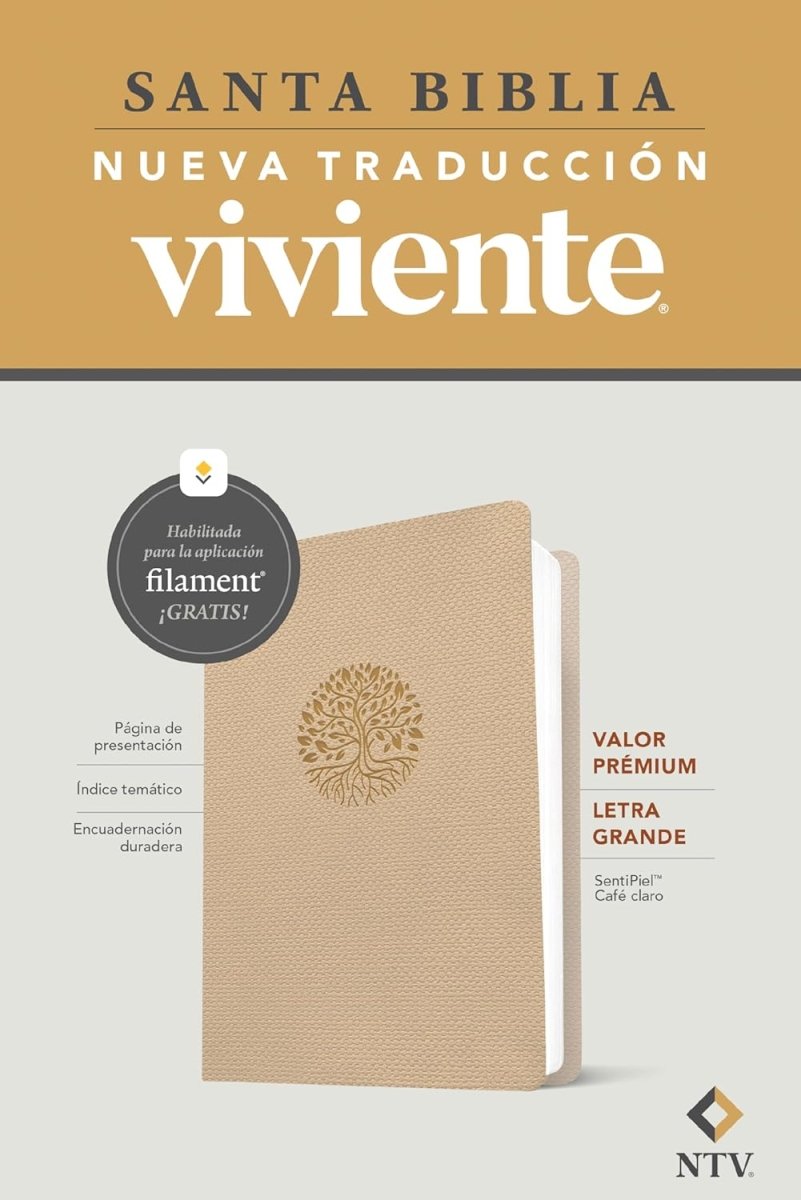 Biblia Nueva Traducción Viviente (NTV), Letra Grande 10 Pt, 16×23,5, Con Filament, Tapa PU, Café Claro