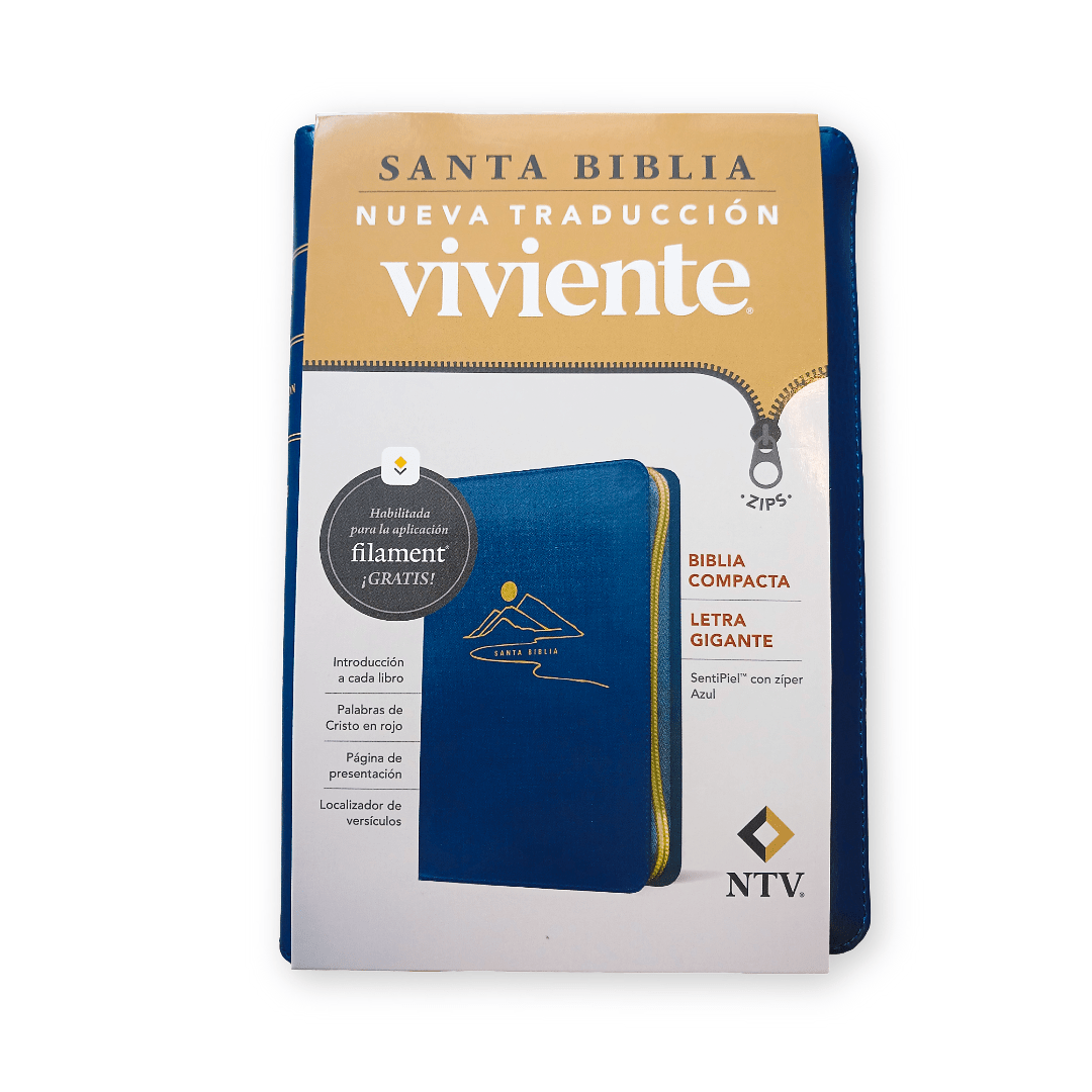 Biblia Nueva Traduccion Viviente Letra 10p Simil piel Azul con Cierre