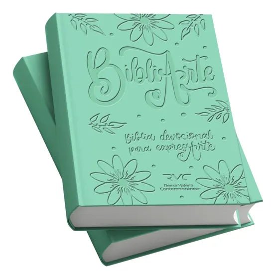 Biblia Devocional BibliArte · Reina Valera Contemporánea · Letra grande 12 puntos · Imitación piel color aqua + Bolso de regalo para transportarla