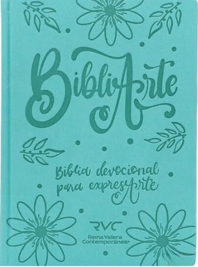 Biblia Devocional BibliArte · Reina Valera Contemporánea · Letra grande 12 puntos · Imitación piel color aqua + Bolso de regalo para transportarla