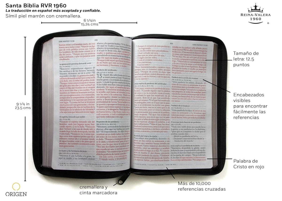 Biblia Reina Valera 1960 · Letra grande · Tapa piel color negro · Con cierre