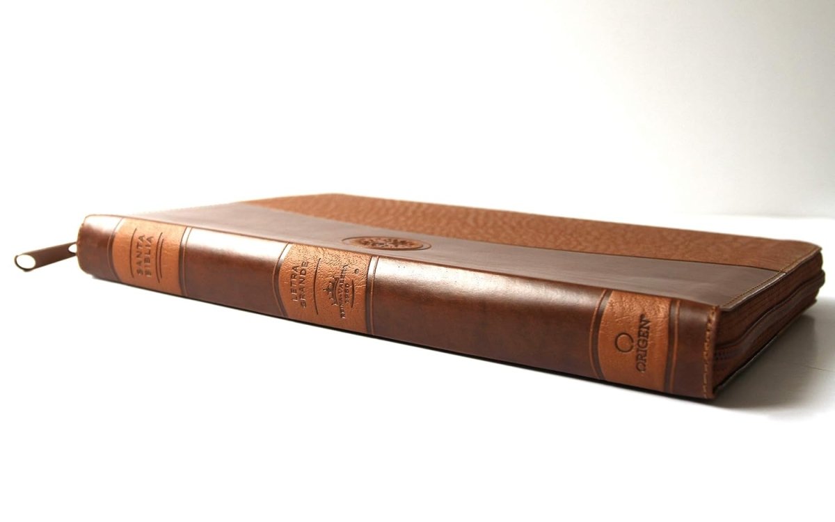 Biblia Reina Valera 1960 · Letra grande · Tapa piel color canela · Con cierre