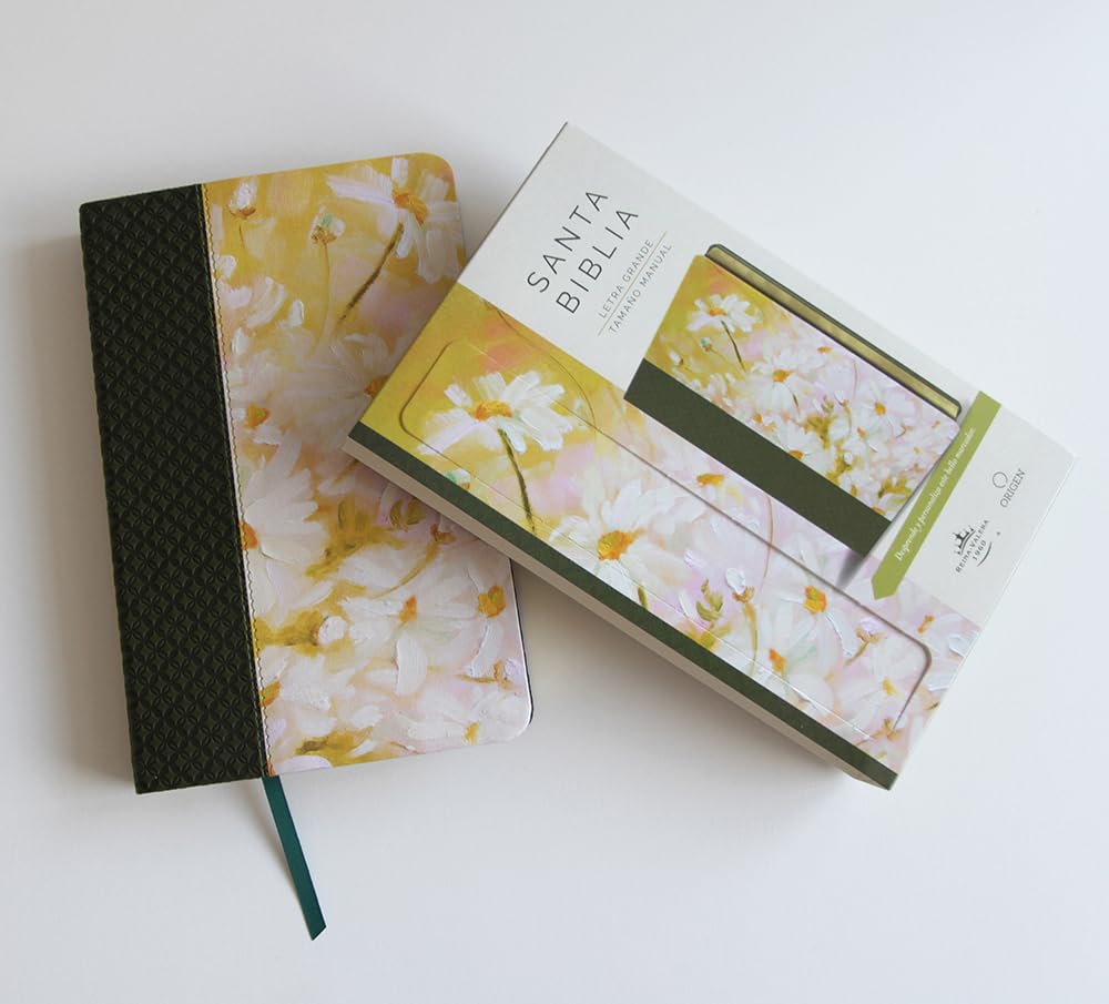 Biblia Reina Valera 1960 · Tapa piel color verde · Diseño con flores