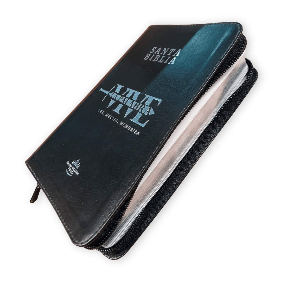 Biblia Reina Valera 1960 Letra Grande 12p con cierre negro canto plateado "Vive"