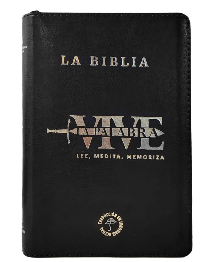 Biblia Reina Valera 1960 letra grande con cierre negro canto plateado "Vive"