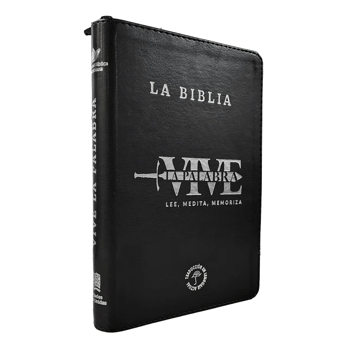 Biblia Traducción al Lenguaje Actual letra grande con cierre negro canto plateado "Vive"