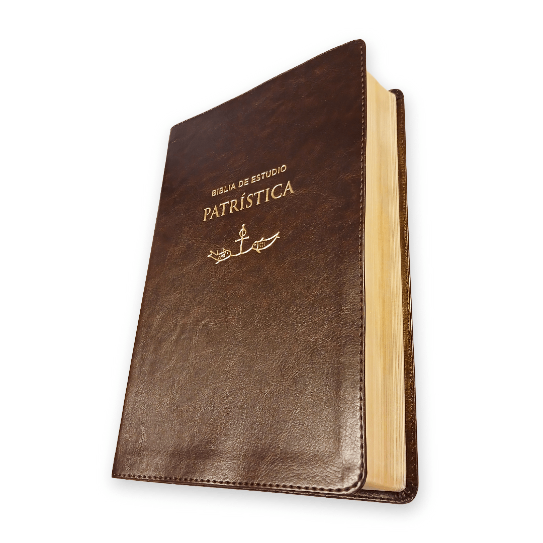 Biblia Reina Valera Revisada 1977 De Estudio Patrística Leathersoft, Marrón, Interior A Dos Colores, Palabras De Jesús En Rojo
