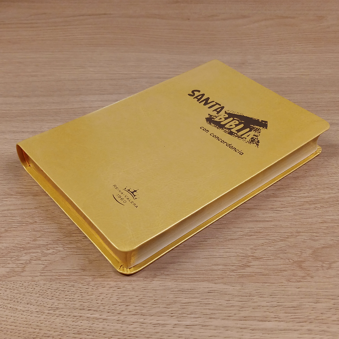 Biblia Reina Valera 1960 – Tapa Imitación Piel Amarillo, Concordancia, Palabras de Jesús en Rojo, Letra 11 Puntos