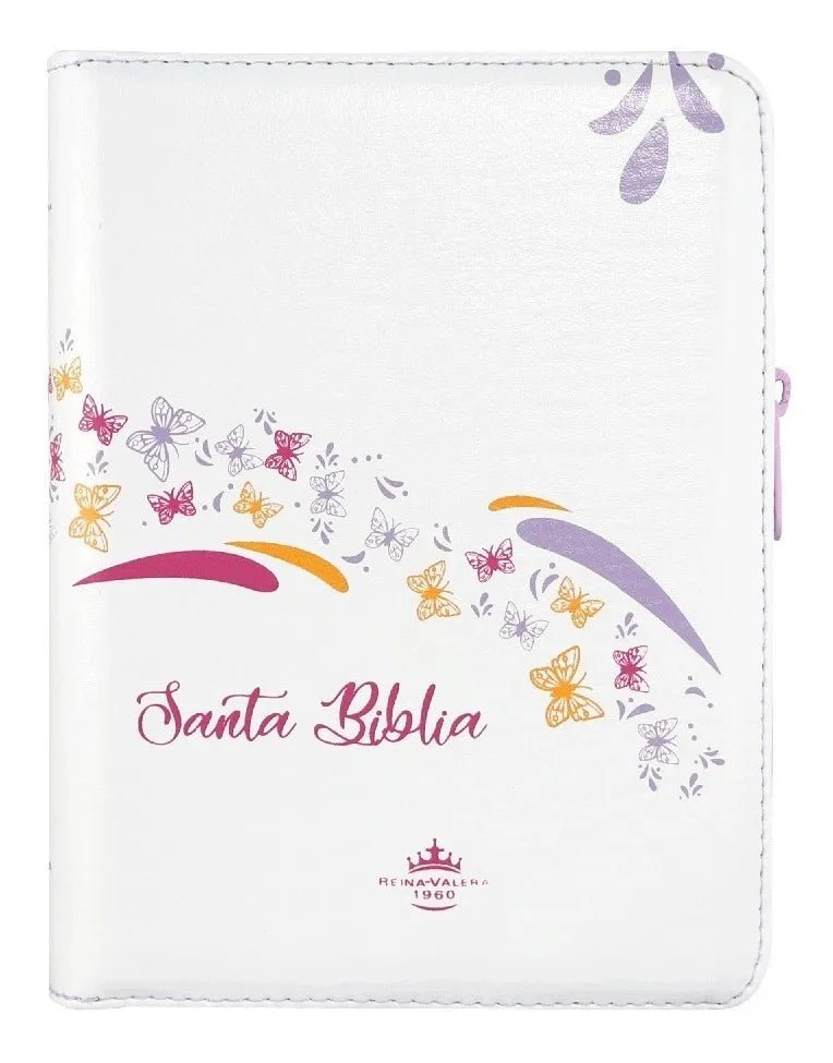 Biblia Reina Valera 1960 con cierre palabras de Jesús en rojo imitación piel lila canto blanco