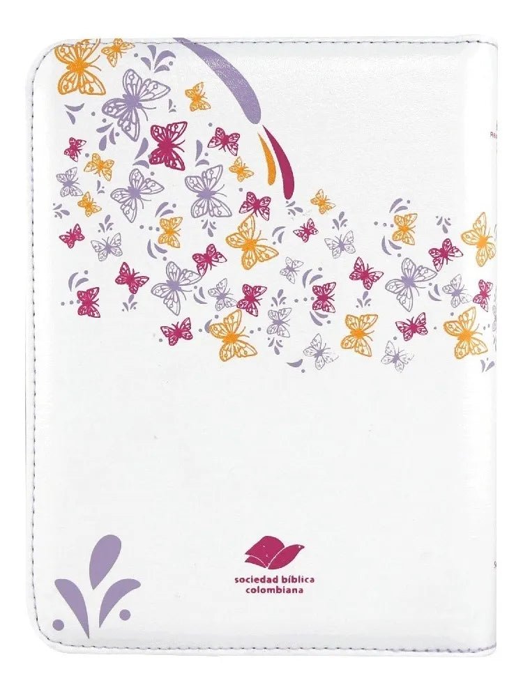 Biblia Reina Valera 1960 con cierre palabras de Jesús en rojo imitación piel lila canto blanco