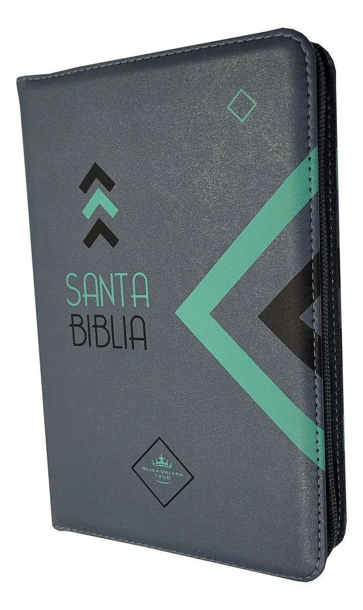 Biblia Reina Valera 1960 letra grande con cierre palabras de Jesús en rojo imitación piel gris canto gris