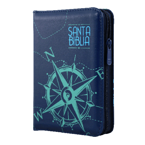 BIBLIA REINA VALERA 1960 025cZPJR L 8p 10x14 CONCONRDACIA CIERRE PJR TAPA IMITACION PIEL AZUL QR