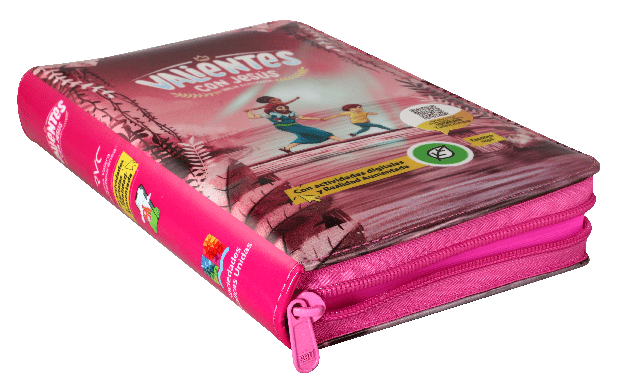 BIBLIA RVC062cZLGPJR L 12p 13x21 CONCORDACIA CIERRE PJR TAPA PLASTICA ROSA VALIENTES CON JESUS QR