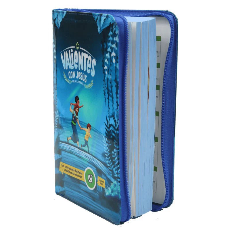 Biblia Reina Valera Contemporánea letra grande con cierre palabras de Jesús en rojo vinilo azul canto azul