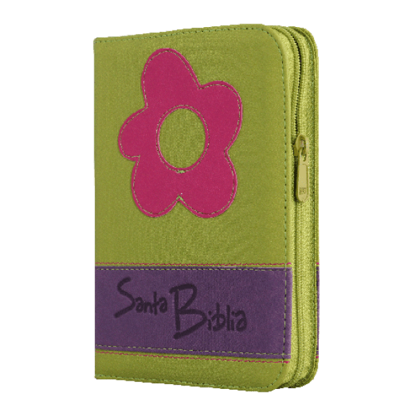 Biblia Reina Valera 1960 – 046 – Con Concordancia – Letra 9 pts – 12,5x17 cm – Palabras de Jesús en Rojo – Cierre – Flor Verde/Lila
