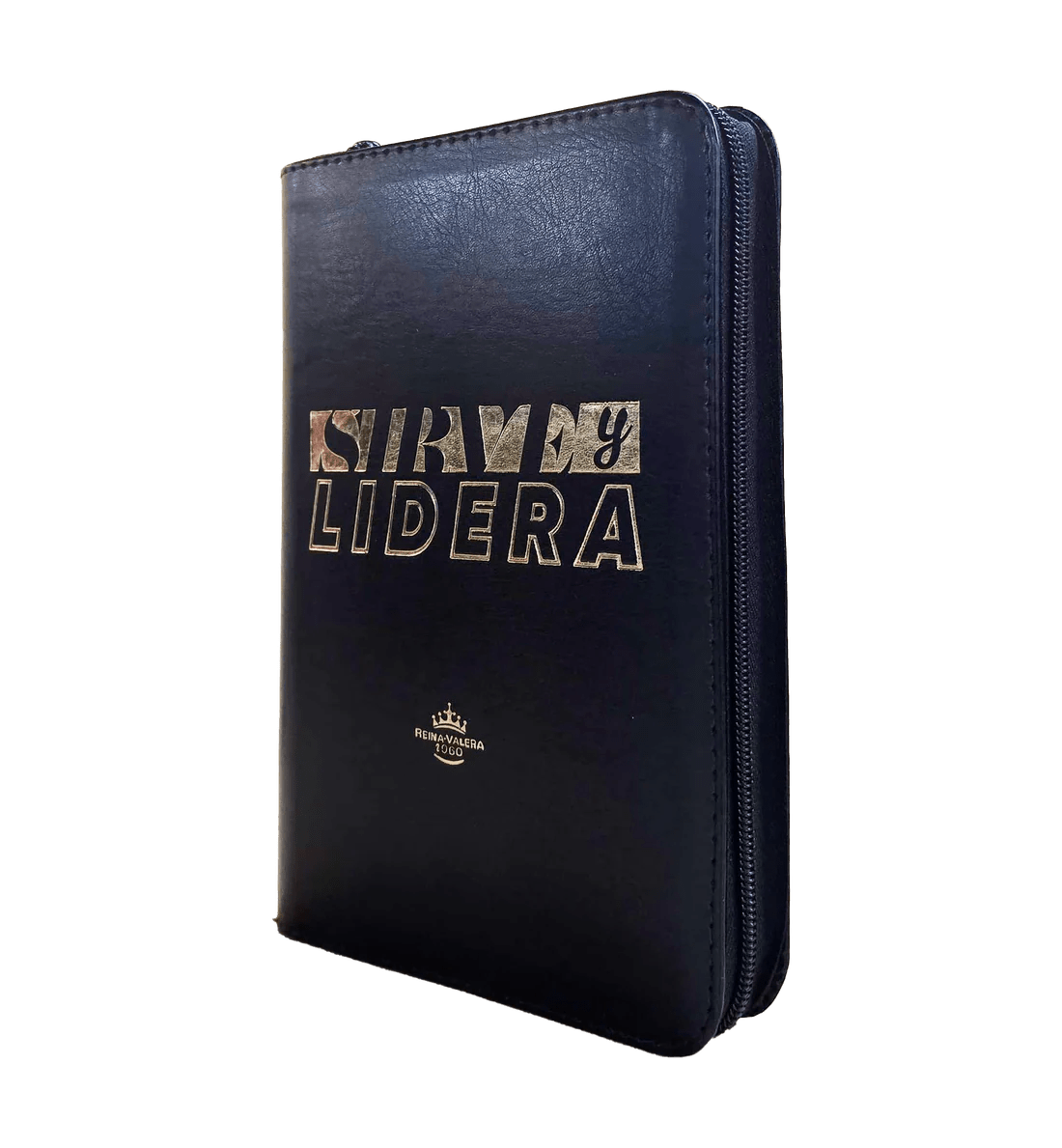 Biblia Reina Valera 1960 letra grande con cierre "Sirve y Lidera" negro canto plateado