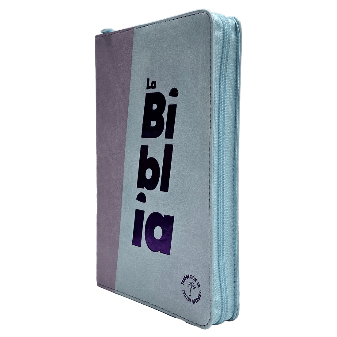 Biblia Traducción al Lenguaje Actual letra grande con cierre azul claro/morado canto plateado