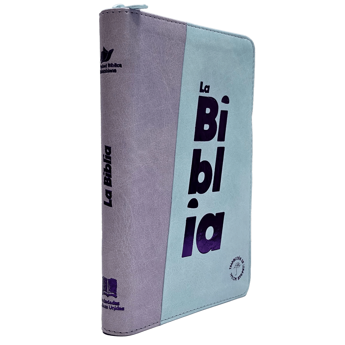 Biblia Traducción al Lenguaje Actual letra grande con cierre azul claro/morado canto plateado