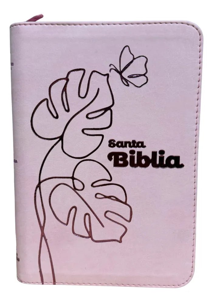 Biblia Reina Valera 1960 letra grande con cierre rosa canto plateado