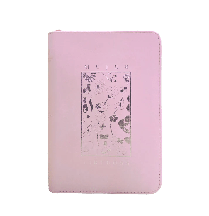 Biblia Reina Valera 1960 letra grande con cierre "Mujer Virtuosa" rosa canto plateado