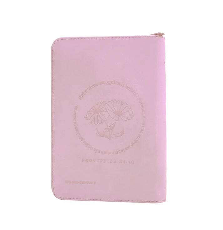Biblia Reina Valera 1960 letra grande con cierre "Mujer Virtuosa" rosa canto plateado