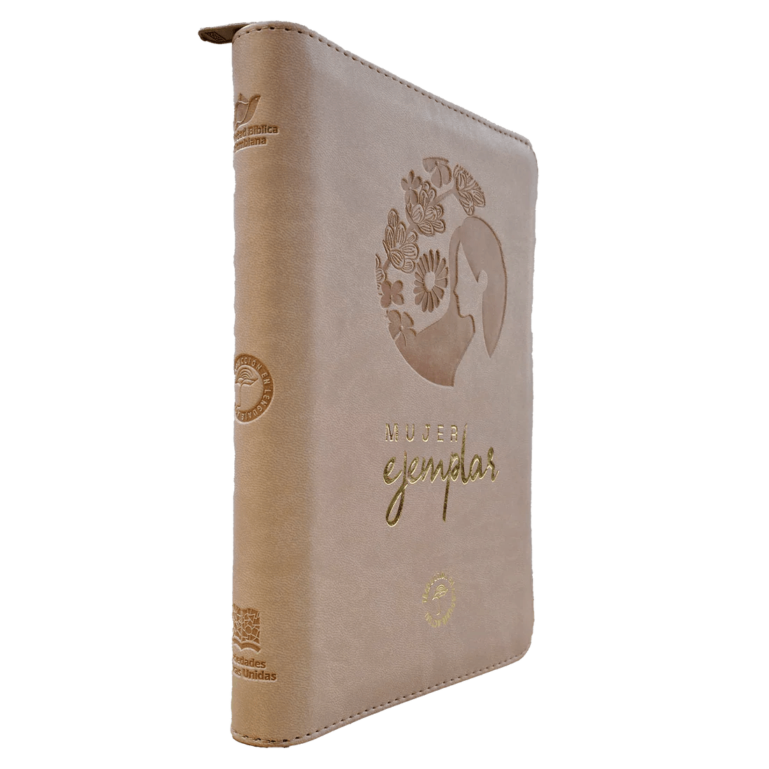 Biblia Traducción al Lenguaje Actual letra grande con cierre "Mujer Ejemplar" beige canto dorado