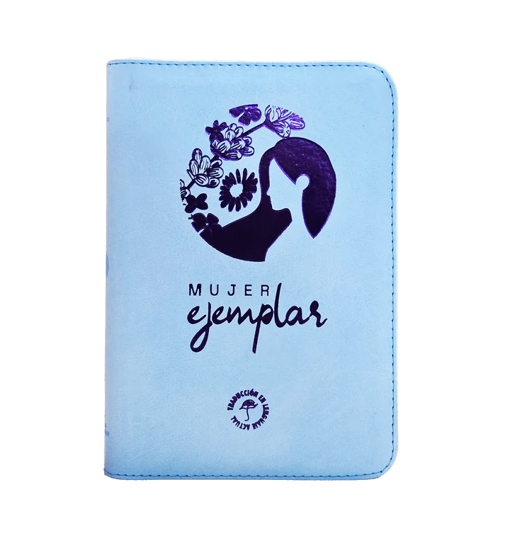 Biblia Traducción al Lenguaje Actual letra grande con cierre "Mujer Ejemplar" azul canto plateado
