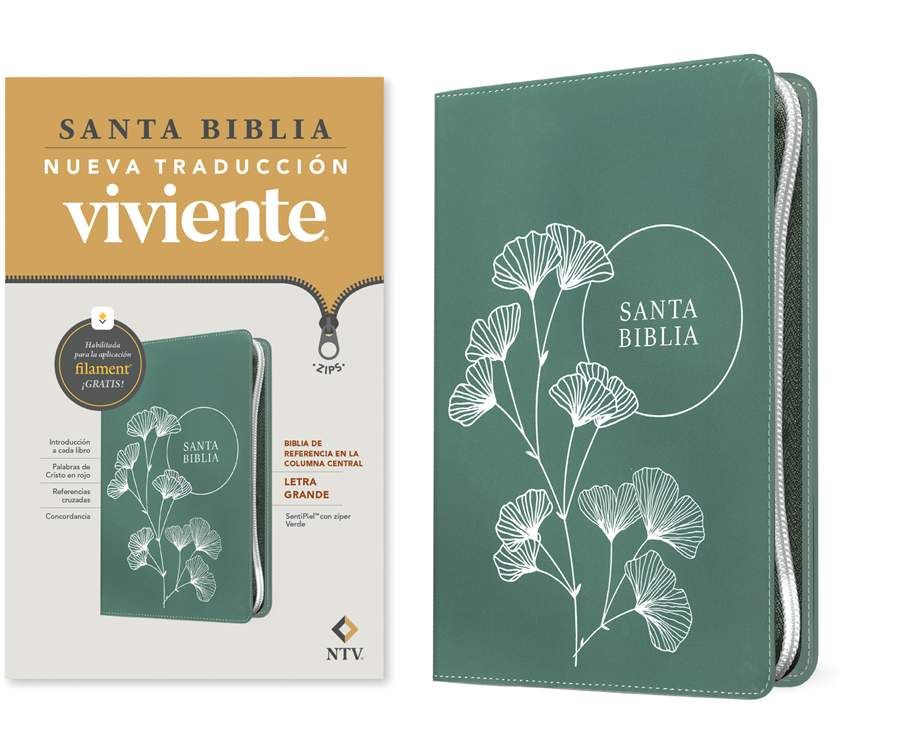 Biblia Nueva Traducción Viviente – Tapa Imitación Piel Verde con Cierre, Letra 11pt, 18x25 cm