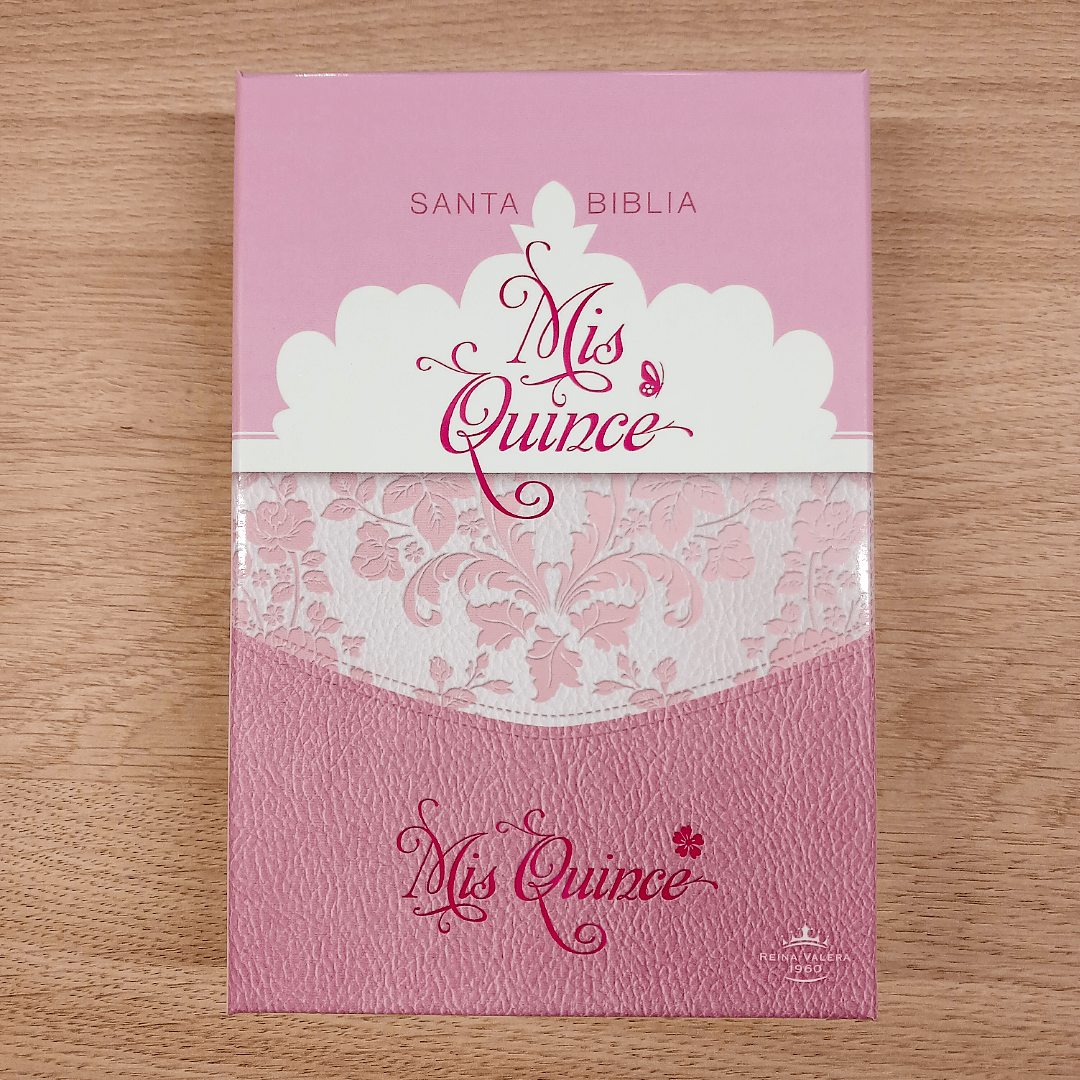 Biblia Mis Quince Reina Valera 1960 – Tapa Imitación Piel Rosa Floreado