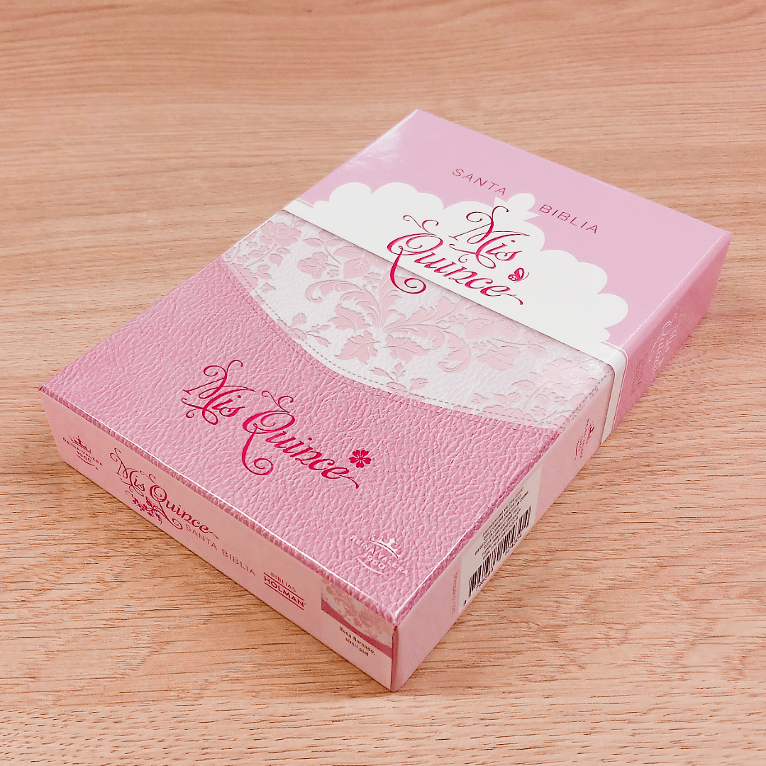 Biblia Mis Quince Reina Valera 1960 – Tapa Imitación Piel Rosa Floreado
