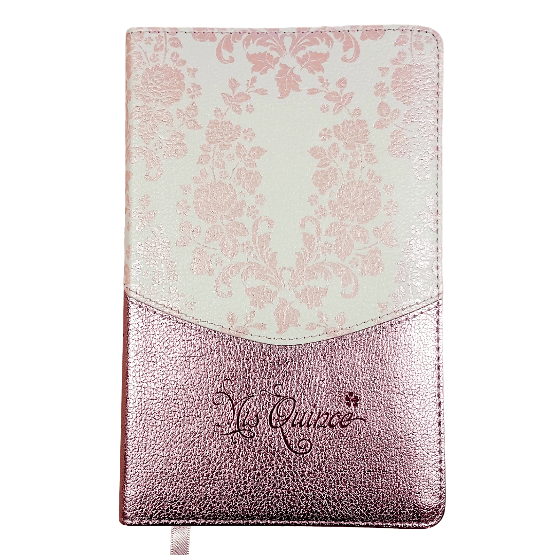 Biblia Mis Quince Reina Valera 1960 – Tapa Imitación Piel Rosa Floreado