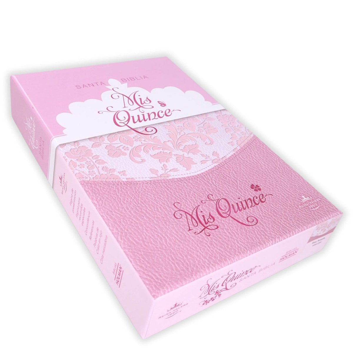 Biblia Mis Quince Reina Valera 1960 – Tapa Imitación Piel Rosa Floreado