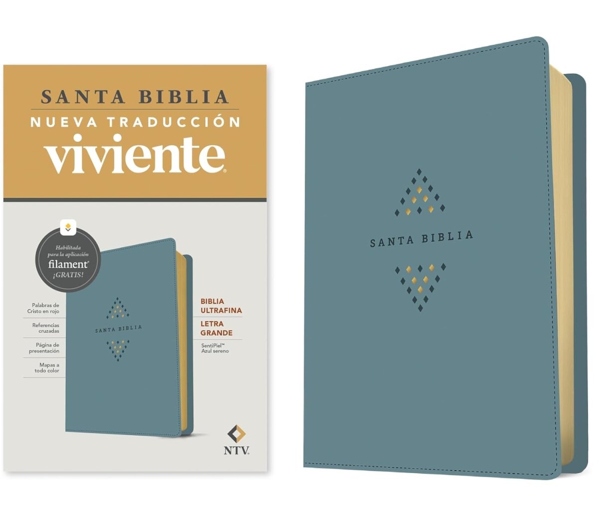 Biblia Nueva Traducción Viviente (NTV) Ultrafina, Letra 10 Pt, 16,5×24, Palabras De Jesús En Rojo, Tapa PU, Azul